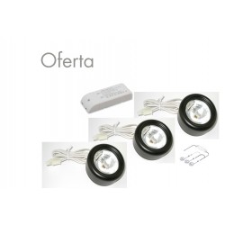 Pack 3 halogenos sobreponer negro mas transformador